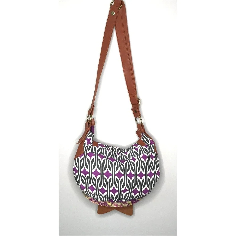 Anthropologie Deux Lux Purple Floral Canvas Crossbody Bag Whimsical Y2K Hobo